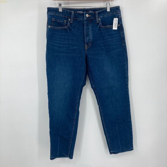 Old Navy OG Straight Dark Wash Raw Hem Jeans Women’s 13 Petite - Picture 1 of 11